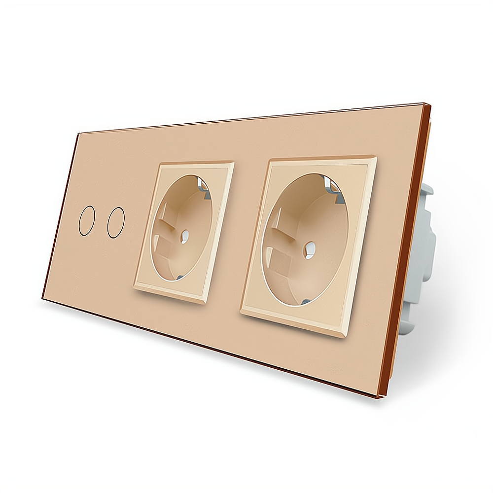 LIVOLO Розумний сенсорний ZigBee вимикач 2 сенсора 2 розетки Livolo золото скло (VL-C702Z/C7C2E Коломия - фото 5