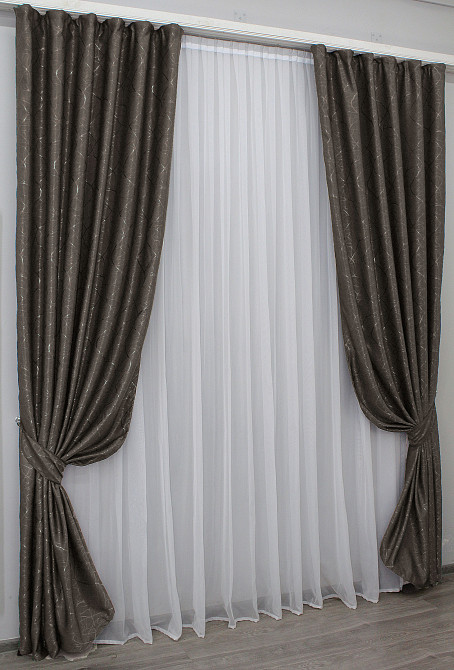 Комплект готовых штор VR-Textil Лен Саванна № 631ш Какао 100х275 см 2 шт (31-378) Киев - изображение 3