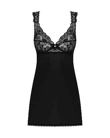 Сорочка бебі-дол з мереживом на грудях Obsessive Donna Dream babydoll XL/2XL Black, стрінги Sex Aura Київ