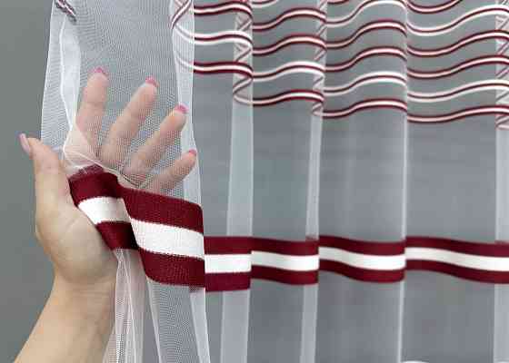 Тюль VR-Textil 1772т Фатин полосы Бордовый с белым 300х270 см (42-0768) Киев