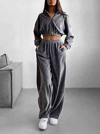 Женский прогулочный костюм двойка: кофта и штаны турецкий велюр Графит Одесса