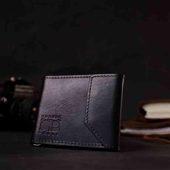 Зручний шкіряний затискач для грошей з держателем Apple AirTag GRANDE PELLE 11619 Чорний Київ