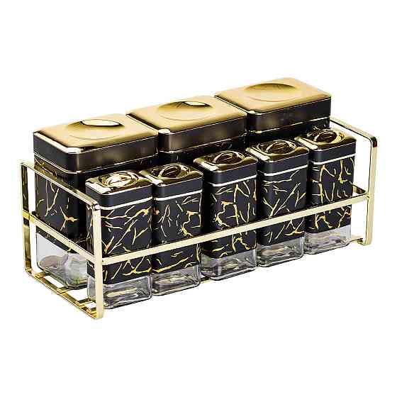 Набір для приправ та спецій на підставці 8 штук з кришками Чорний HP-1364 Коломия