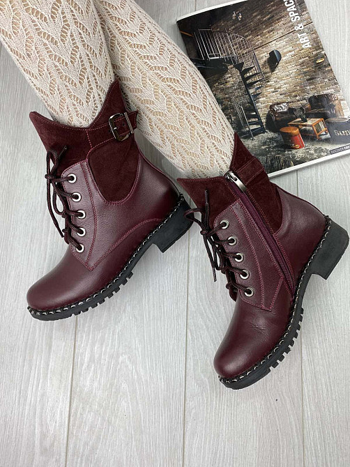 Injers Черевики жіночі INJERS бордові натуральна шкіра з хутром (висота 17см, підошва 3см, розм Коломыя - изображение 3