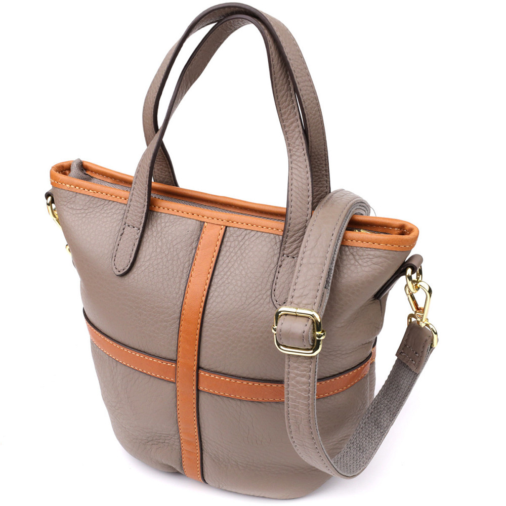 Практичная вместительная сумка из натуральной кожи для женщин Vintage 22998 Серый Киев - изображение 1