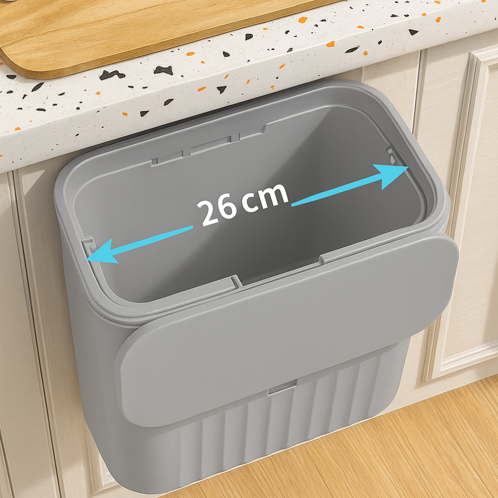 Відро з кришкою для сміття кухонне, контейнер для відходів навісний на двері, пластикове, колір сірий Кам'янець-Подільський - фото 2