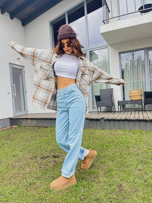 Женские голубые джинсы трубы-палаццо коттон 100% Голубой, 38 Одесса - изображение 10