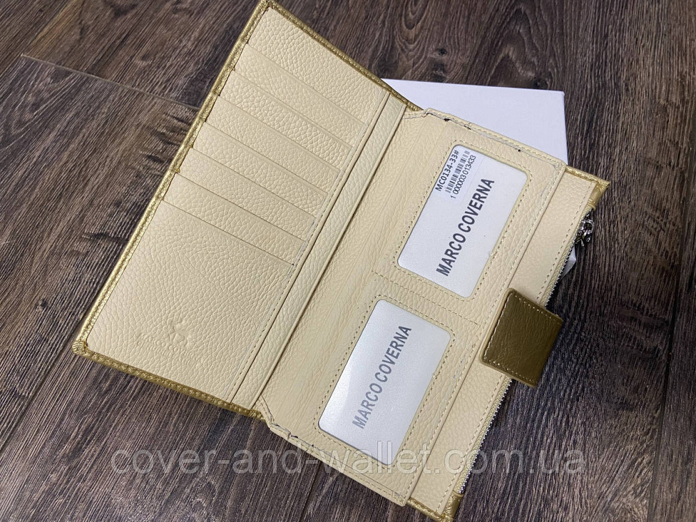 Жіночий гаманець з натуральної шкіри золотистого кольору на магніті та блискавці Marco Coverna 0134 Київ - фото 3