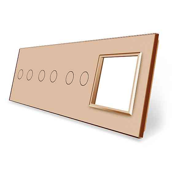 Рамка 4-постова для трьох 2-сенсорних вимикачів і розетки (2-2-2-0) LIVOLO, загартоване скло, золота, 294×80 мм (VL-P702/02/02/E-8A) Коломия