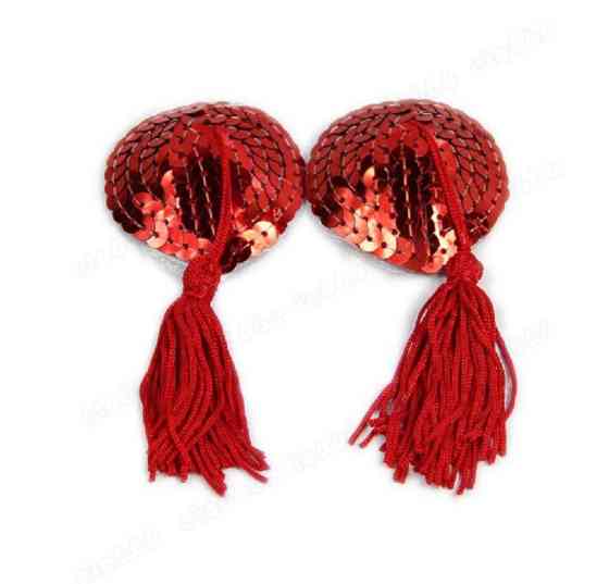 Наклейки на груди з паєтками та кісточками 5 на 4,5 см червоний Київ