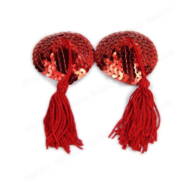 Наклейки на груди з паєтками та кісточками 5 на 4,5 см червоний Київ - фото 3