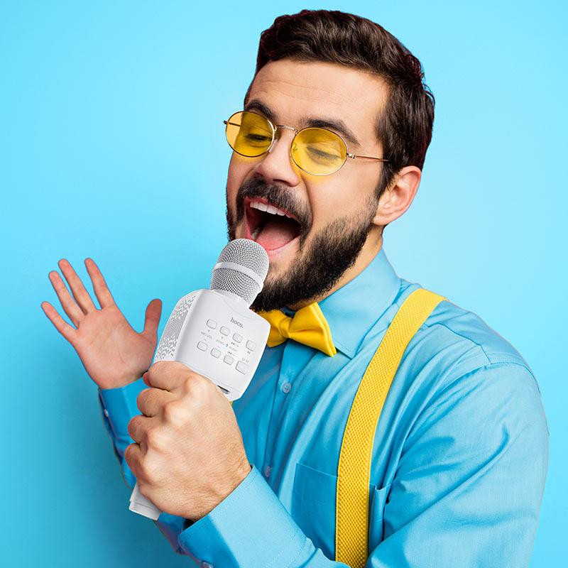Портативна колонка-мікрофон HOCO BK5 Cantando karaoke microphone, 5W, White Київ - фото 5