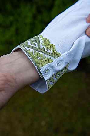 Вишиванка чоловіча, лляна, з довгим рукавом, біла, лен - , топ Київ