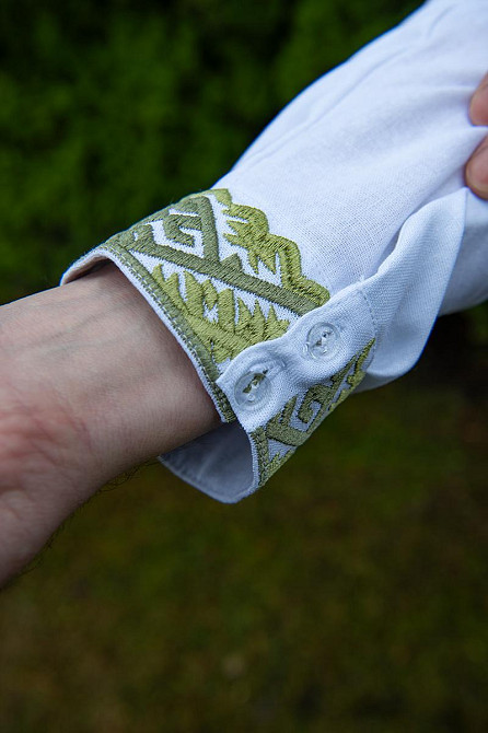 Вишиванка чоловіча, лляна, з довгим рукавом, біла, лен - , топ Київ - фото 4