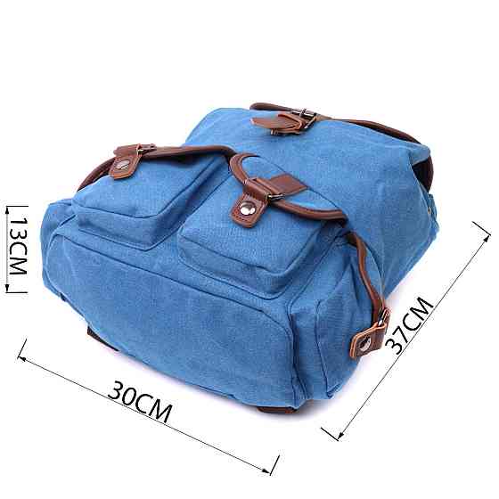 Вместительный текстильный рюкзак что закрывается клапаном на магнит Vintage 22152 Голубой Киев