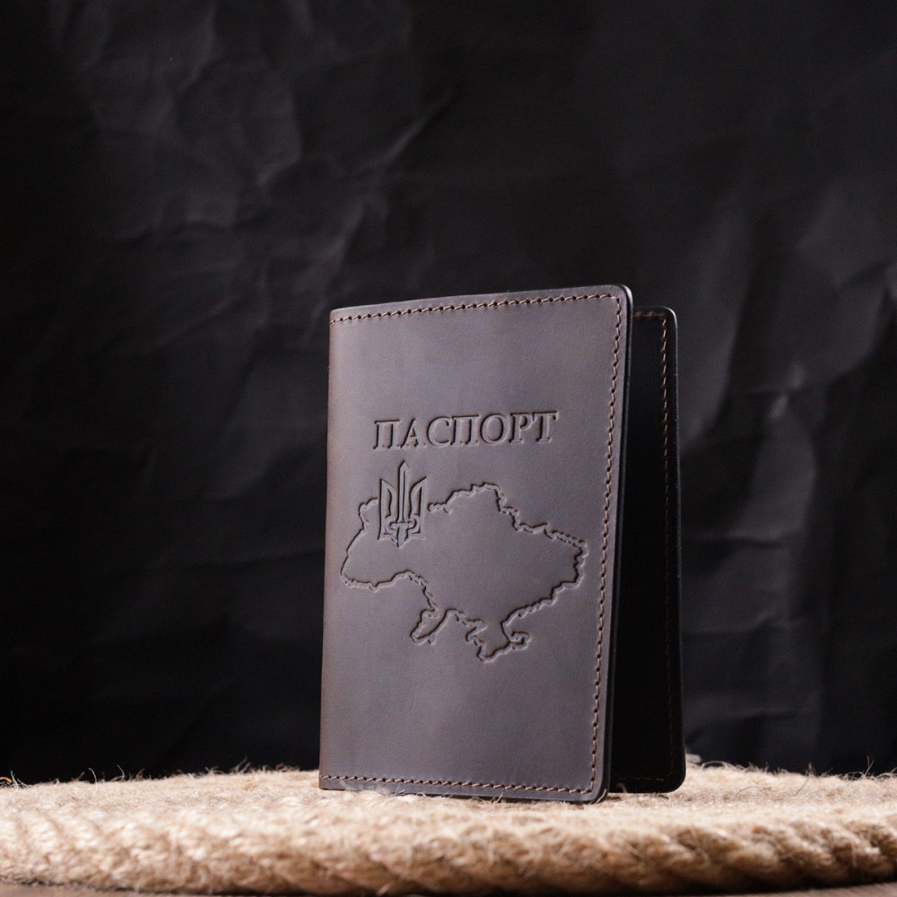 Надежная обложка на паспорт в винтажной коже Карта GRANDE PELLE 16771 Коричневая Киев - изображение 3