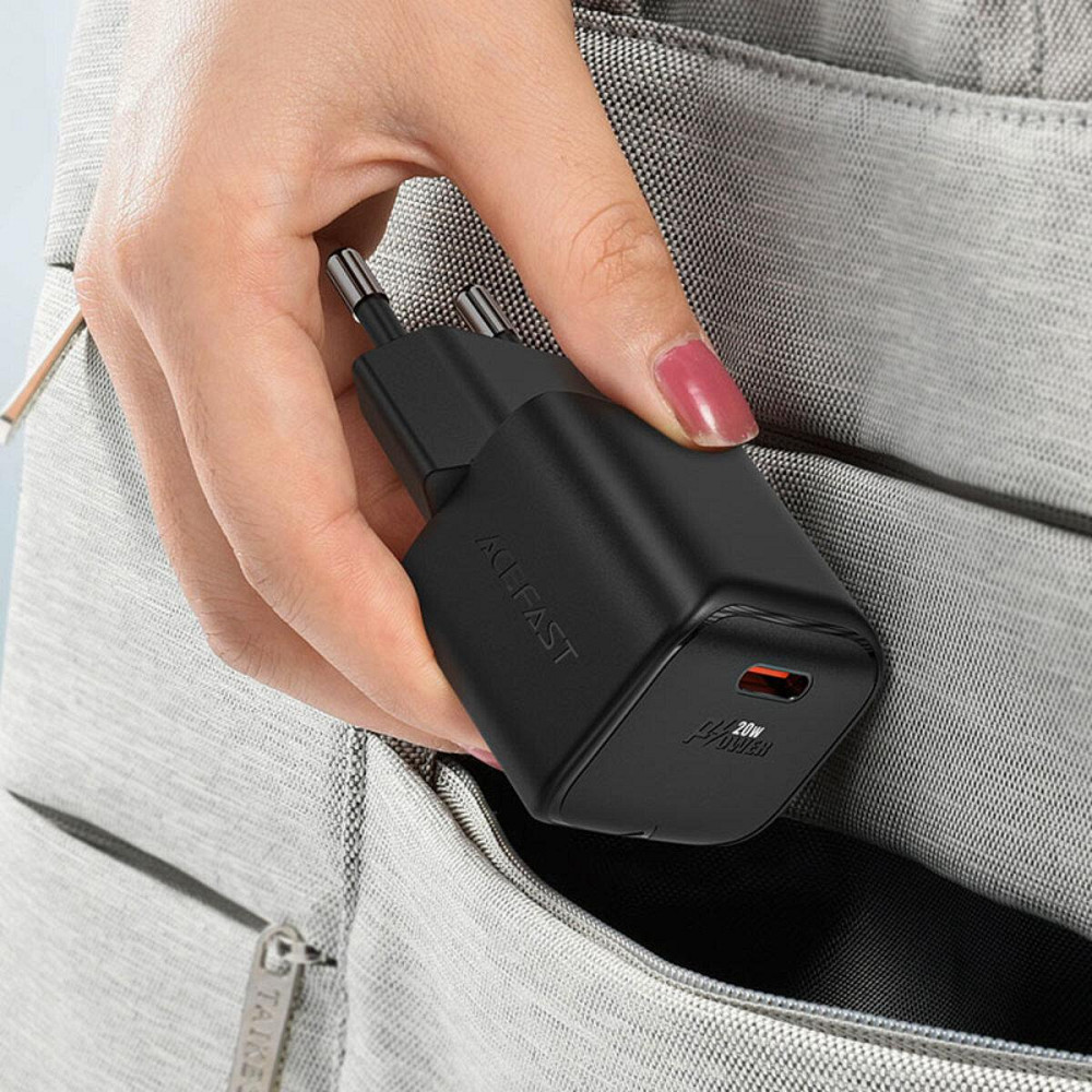 Мережевий зарядний пристрій ACEFAST A73 mini PD20W GaN USB-C charger Black 6974316282648 Одеса - фото 4