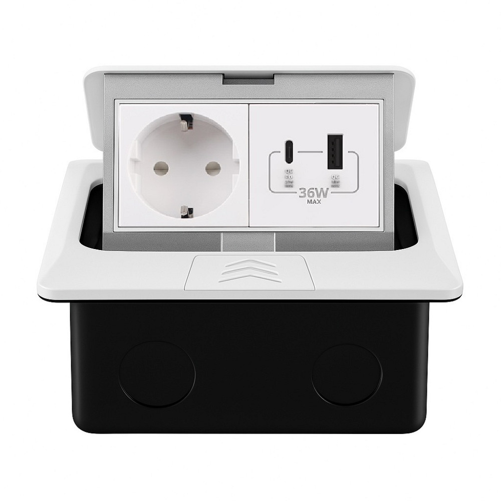 Розетка підлогова подвійна LIVOLO біла, вбудована у підлогу, з USB-A і USB Type-C 36 Вт, для кухні, офісу чи конференц-залу, з кришкою, висувна, з заз Коломыя - изображение 1