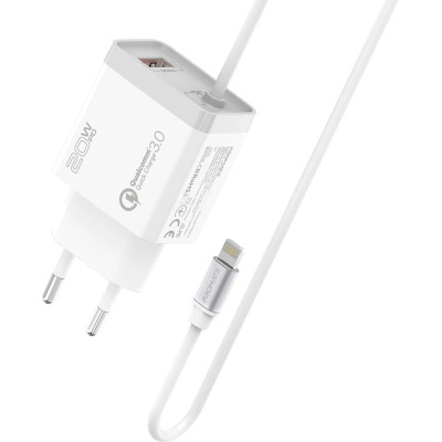 Зарядное устройство Promate icharge-pdqc3 Lightning PD20W + USB-A QC3.0 White (icharge-pdqc3.white) Винница - изображение 1