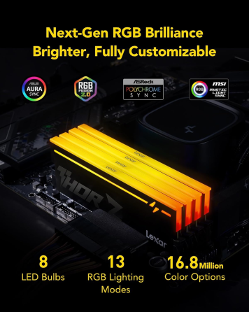 Комплект оперативної пам'яті Lexar THOR Z серії RGB DDR5 32 ГБ (2x16 ГБ) 6000 МГц, DRAM 288-контактний UDIMM для настільних ПК Київ