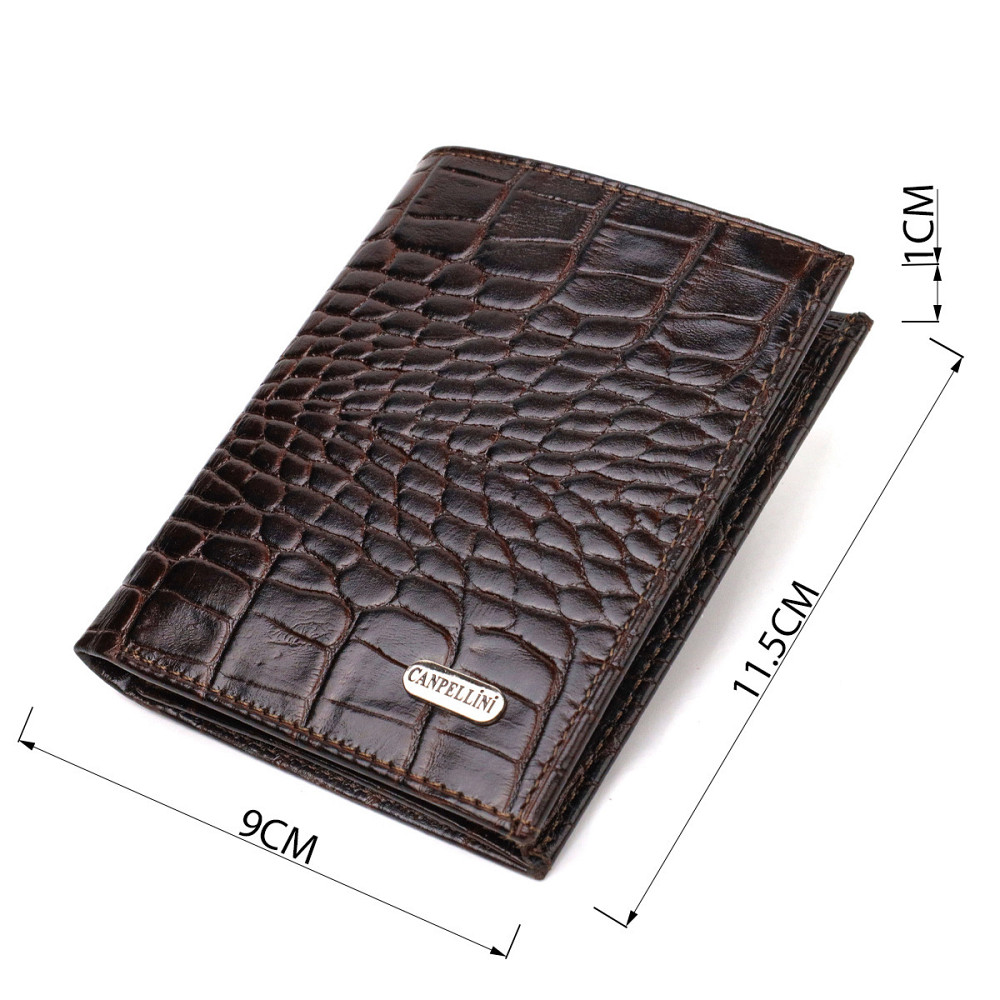 Компактный мужской кошелек из натуральной кожи с тиснением под крокодила CANPELLINI 21871 Коричневый Киев - изображение 9