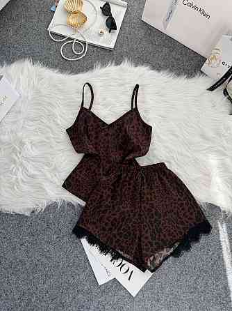 Женская базовая повседневная домашняя шелковая пижама с кружевом Шоколад, 44/46 Одесса