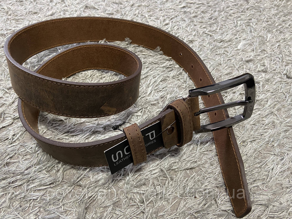 Cтильный мужской ремень из винтажной кожи тертый шоколад 40мм PS Leather Киев - изображение 1