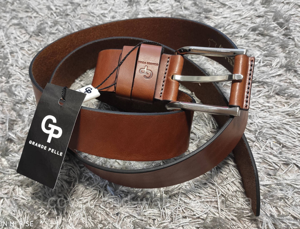 Чоловічий рудий шкіряний ремінь під штани та джинси Grande Pelle Calvin Київ - фото 2