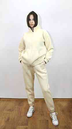 Костюм женский теплый спортивный на флисе кофта на змейке Молочный 50/52 Харьков