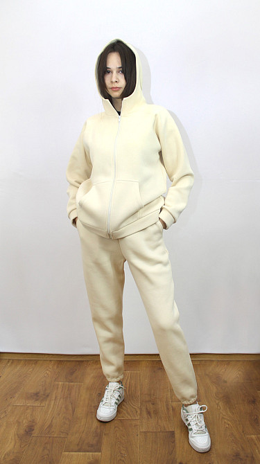 Костюм жіночий теплий спортивний на флісі кофта на блискавці Молочний 50/52 Харків - фото 1