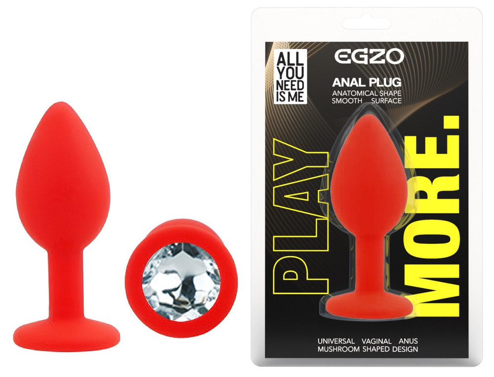 Силіконова анальна пробка EGZO - Silicone Red Round Plug Clear, size S Sex Aura Київ - фото 1