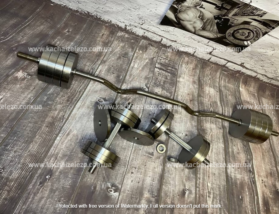 Штанга W-подібна + гантелі металеві 2 по 40 кг Набір 86 кг Гантелі, гирі, штанги та диски набірні Київ - фото 4