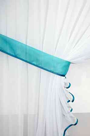 Кухонный комплект VR-Textil № 00к шторка с ламбрекеном лазурный с белым 300х170 см (59-571) Киев