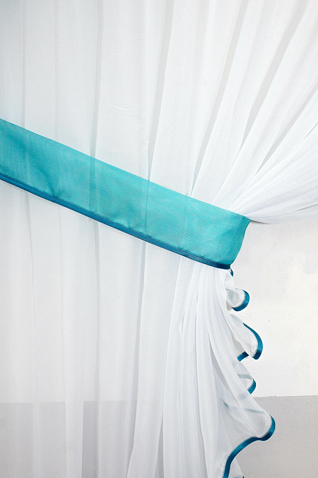 Кухонный комплект VR-Textil № 00к шторка с ламбрекеном лазурный с белым 300х170 см (59-571) Киев - изображение 3