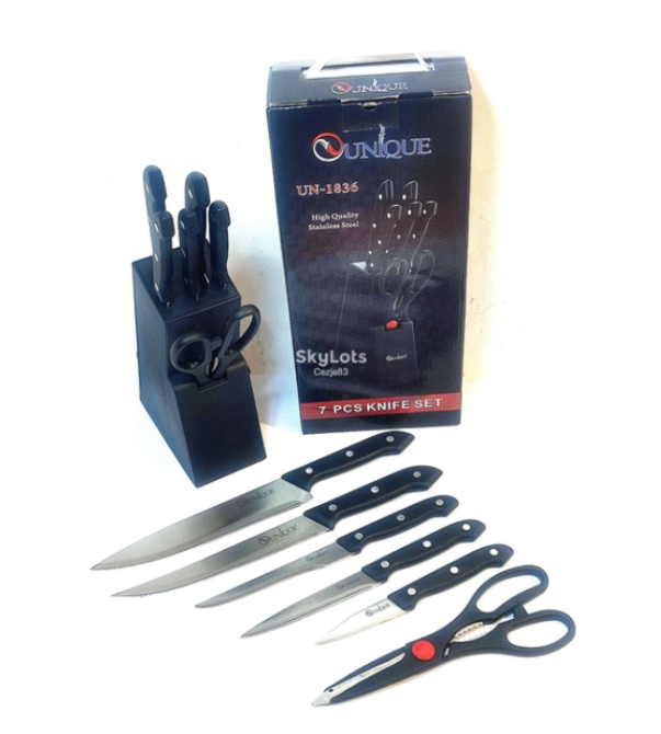 Набор кухонных ножей UNIQUE UN-1836 с ножницами и настольной подставкой: 5 ножей из нержавеющей стали Одесса - изображение 2