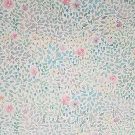 Шпалери флізелінові дитячі еко Lutece Tartine et Chocolat ніжні квіти рожеві листочки бірюзові блакитні Київ