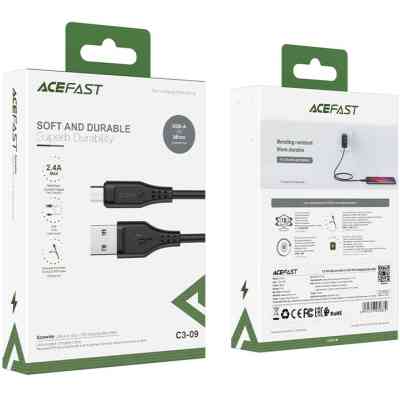 Дата кабель USB 2.0 AM to Micro 5P 1.2m 2.4A TPE C3-09 black Acefast (6974316280880) Вінниця