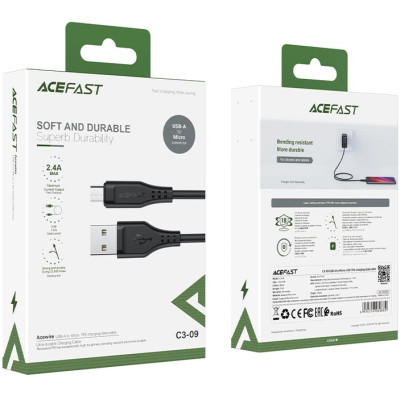 Дата кабель USB 2.0 AM to Micro 5P 1.2m 2.4A TPE C3-09 black Acefast (6974316280880) Вінниця - фото 3