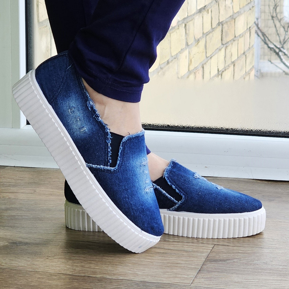 Женские Джинсовые Слипоны Мокасины на Высокой Толстой Подошве (размеры: 36,37,38) - 211 Днепр - изображение 5