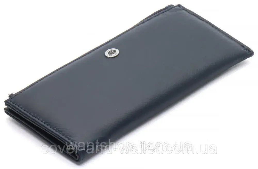 Тонкий шкіряний гаманець на блискавці ST Leather 025 Dark Blue Київ - фото 2