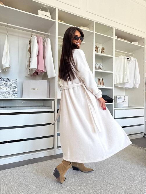 Жіночий затишний довгий кардиган із поясом Альпака. Кремовий Одеса - фото 10