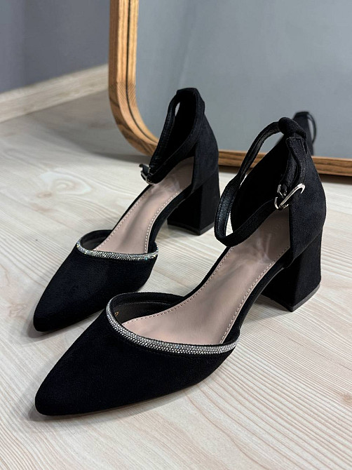 Туфлі жіночі Meideli 2813-1 човники з ремінцем замшеві зі стразами на підборах чорні, 40, 25 см Київ - фото 10