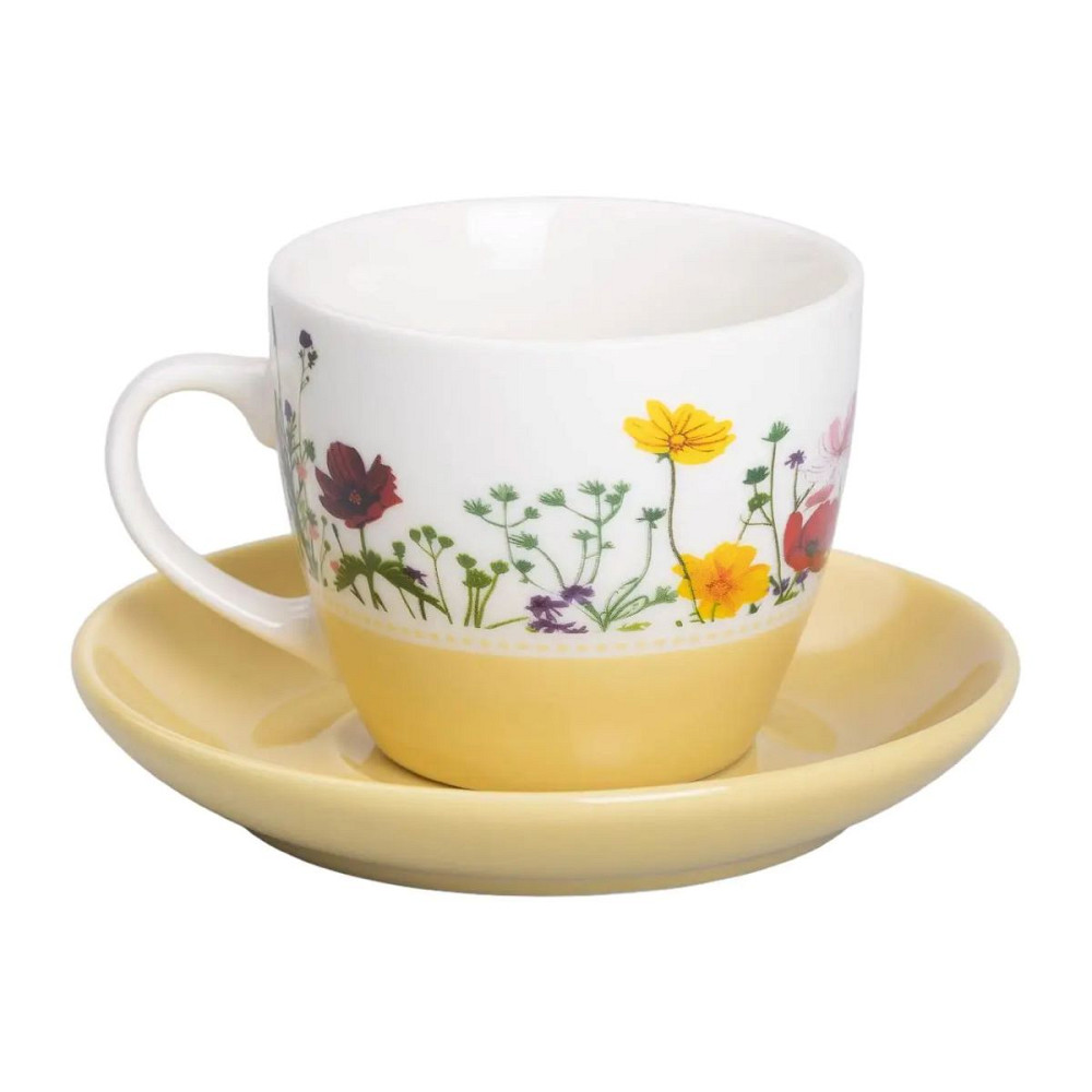 Liling Rongxiang Ceramic порцелянова чашка з блюдцем 250 мл з квітами Жовта RX-N24723Y Киев - изображение 1