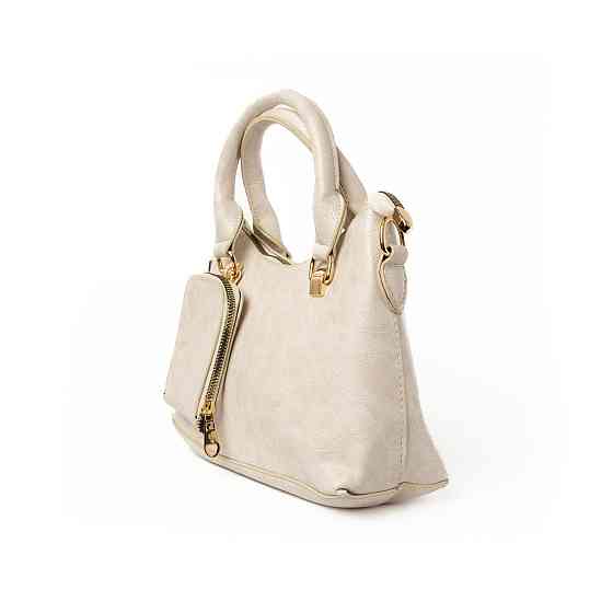 Сумка жіноча стильна містка на блискавці з якісної екошкіри з ручкою та плечовим ремінцем, Молочна Кам'янець-Подільський