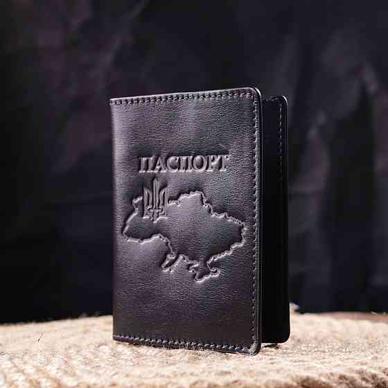 Красива шкіряна обкладинка на паспорт Карта GRANDE PELLE 16773 Чорна Київ