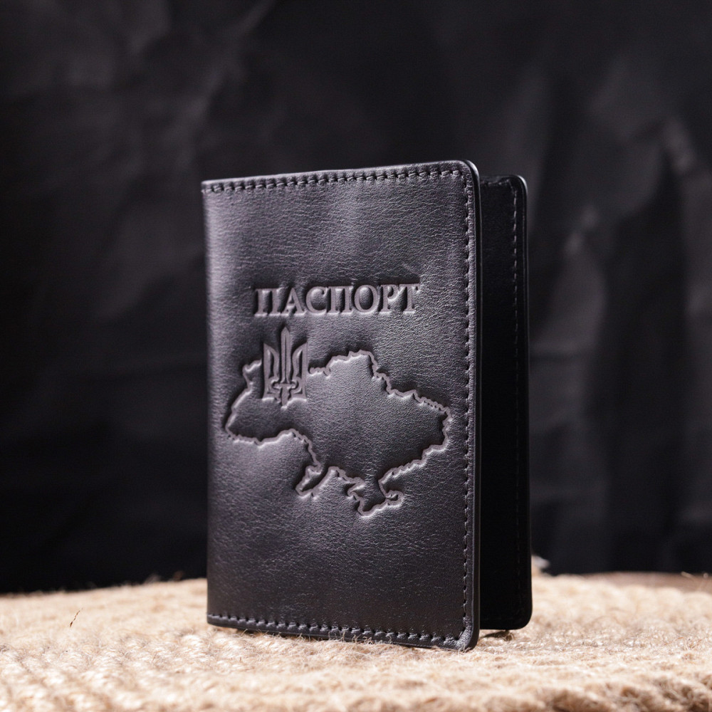 Красивая кожаная обложка на паспорт Карта GRANDE PELLE 16773 Черная Киев - изображение 3