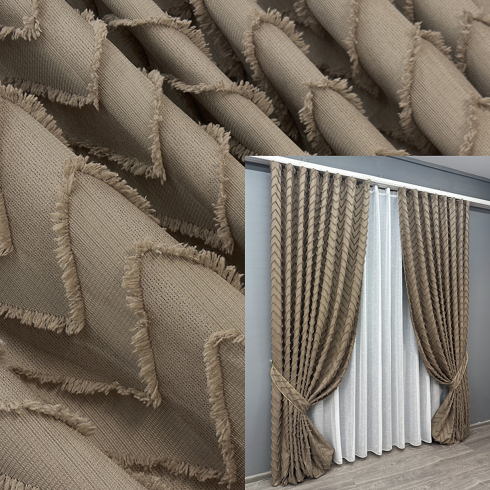 Комплект штор VR-Textil Льон Букле № 1808ш Какао 100х290 см 2 шт (31-853) Київ - фото 1