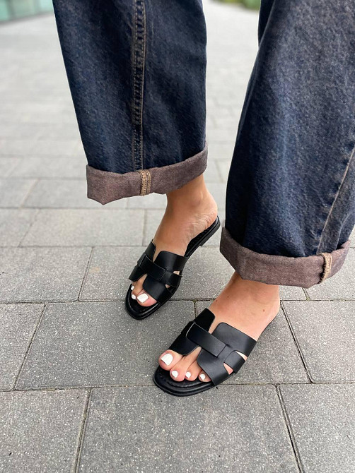 YES MILE Зручні жіночі шльопанці зі штучної шкіри чорні на низькому ходу YES MILE SF-16 р. 36-4 Коломия - фото 7