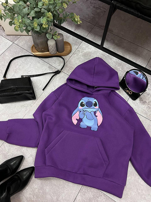 Женское уютное теплое худи оверсайз с милым принтом трехнитка Тедди + трехнитка с начесом пенье Одесса - изображение 1