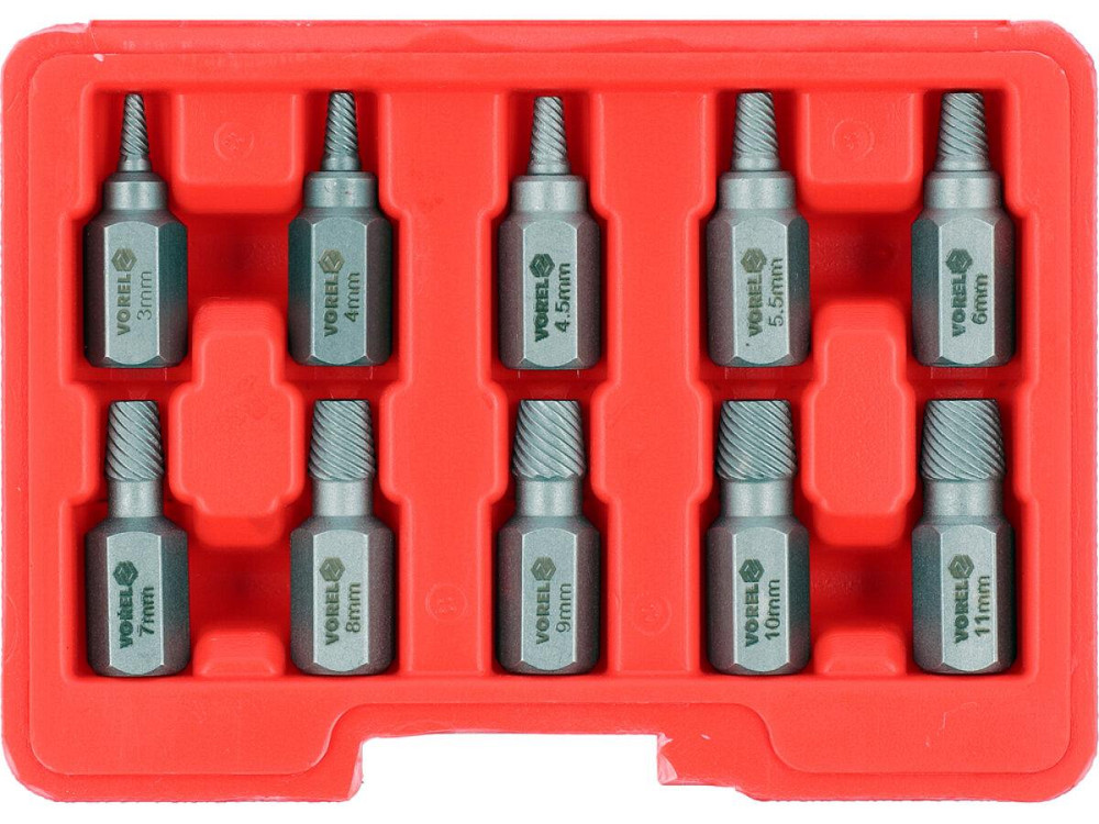 Набір екстракторів для пошкоджених шпильок VOREL з 6-гран. шпинд. 12 мм, Ø= 3-11 мм, 10 шт [50] Одеса - фото 1
